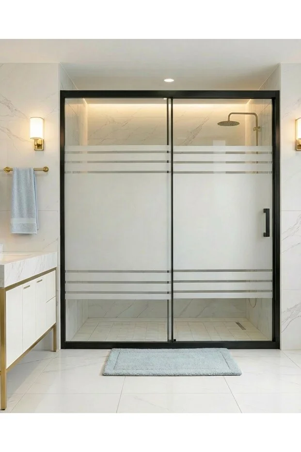 Duşakabin Ön Cephe Siyah Profil 5mm Desenli Cam Yükseklik 190cm